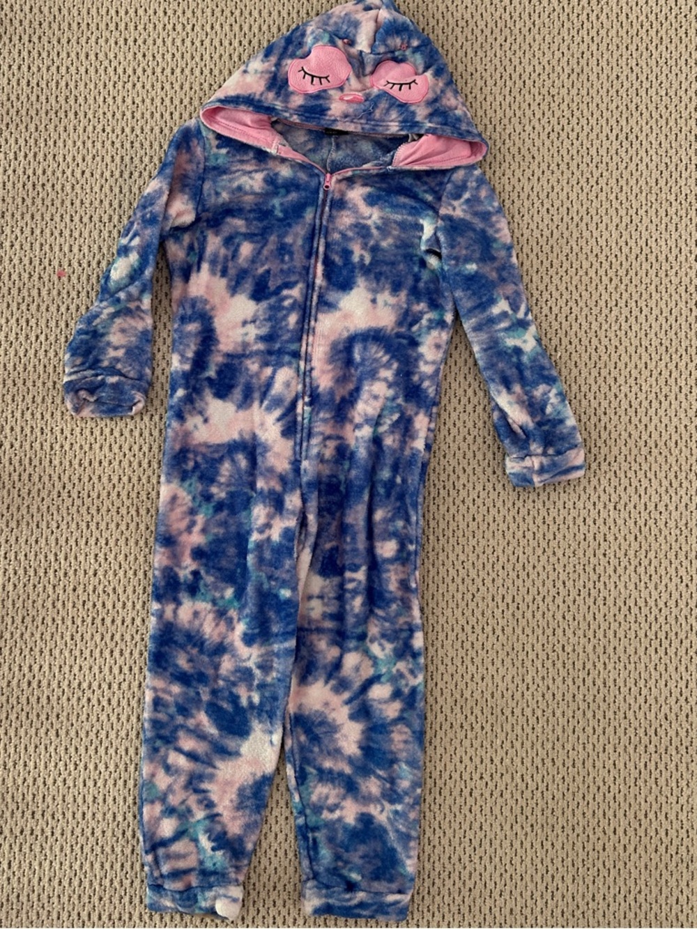 dELiA*s Blue and Pink Tie-Dye Hooded Kids One-Piece Pajama Set